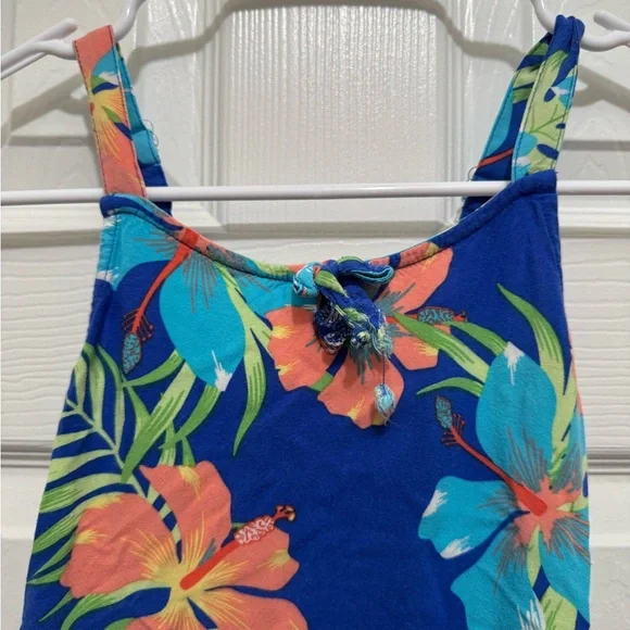 Girls Tropical Tiered Dress in Royal Blue - Picture 5 of 5